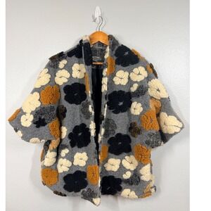 Shana 3D Floral Applique Kimono Jacket Cardigan Gray Black Orange Women's M